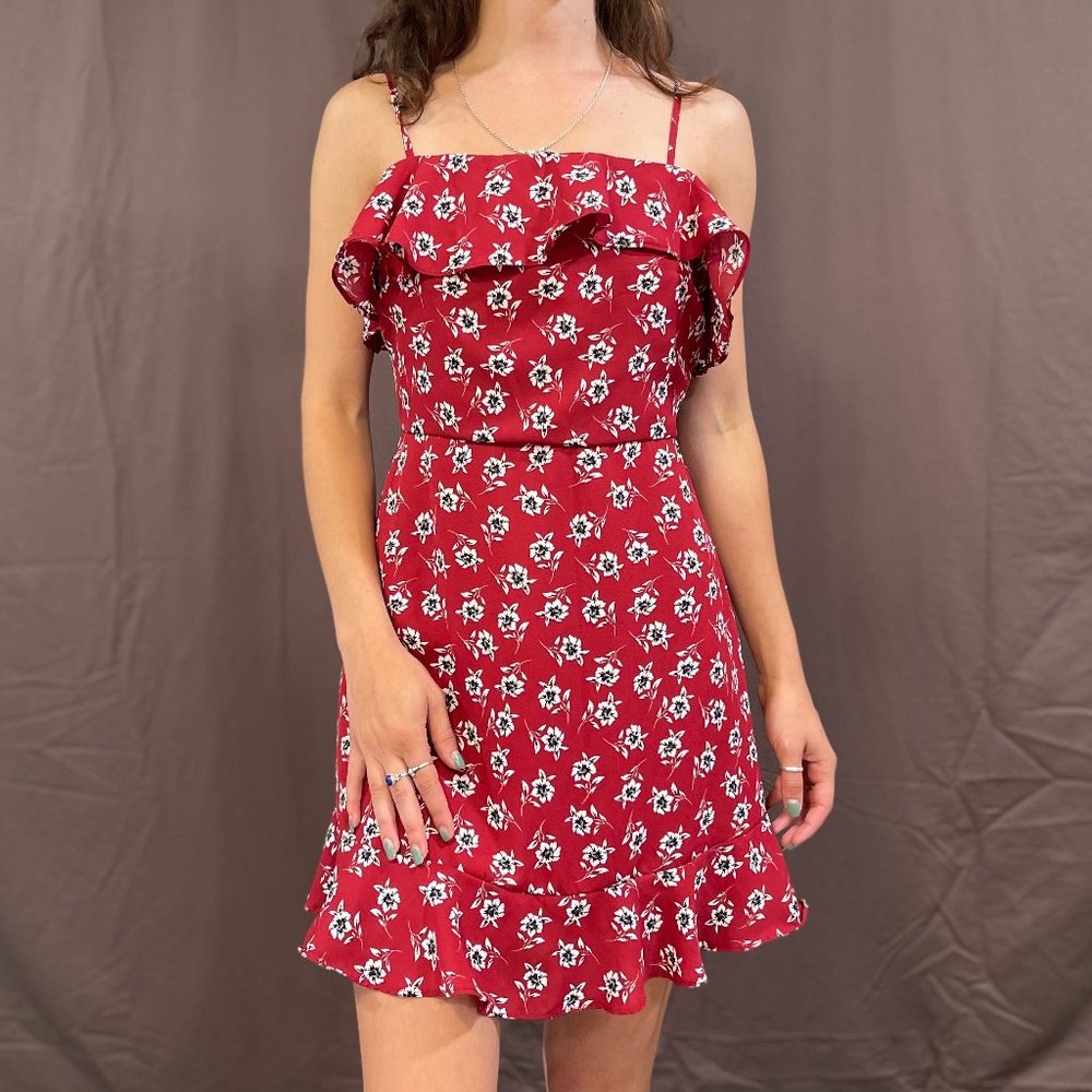 Rowa Red Floral Satin Dress